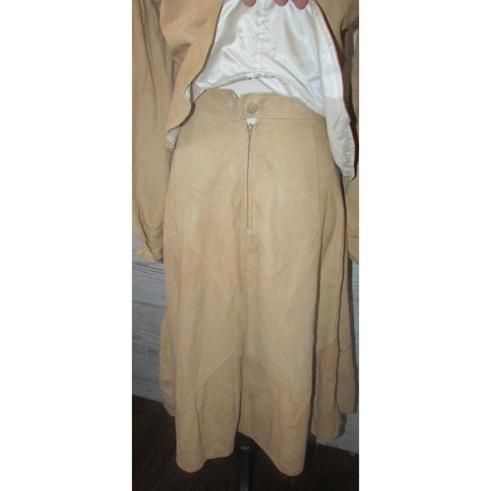 Vtg 70's PIONEER WEAR fit 8 Tan Suede Leather Ruffle Jacket & Skirt Western Boho - Picture 9 of 16